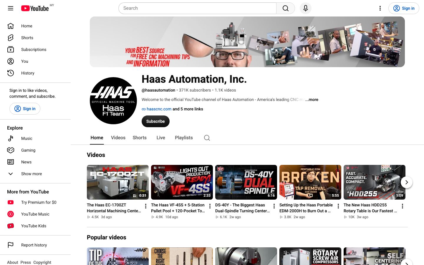 Haas Automation YouTube 主页