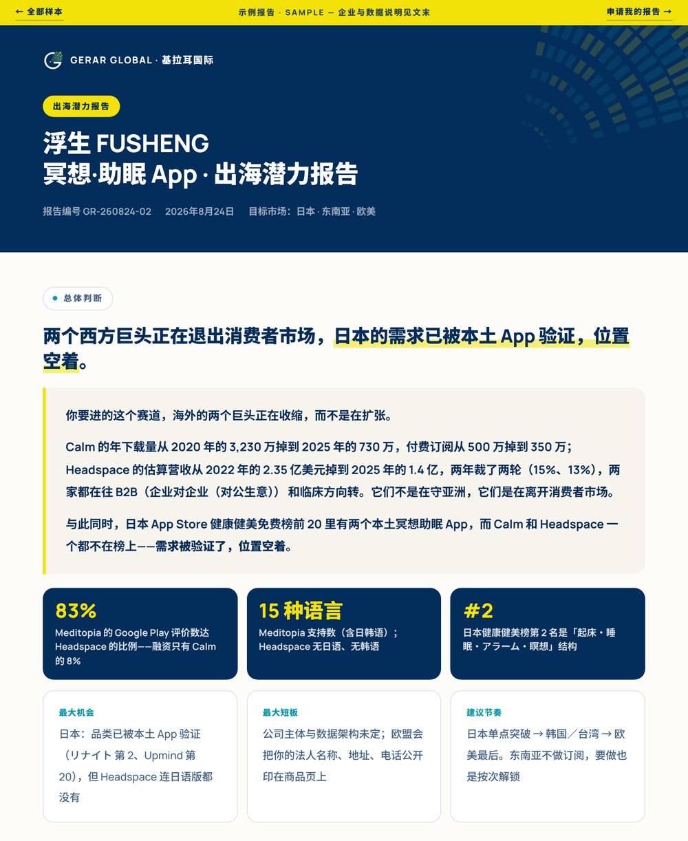 浮生 FUSHENG 出海潜力报告 示例