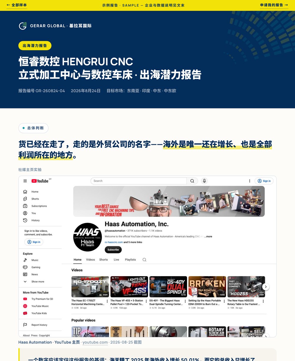 恒睿数控 HENGRUI CNC 出海潜力报告 示例